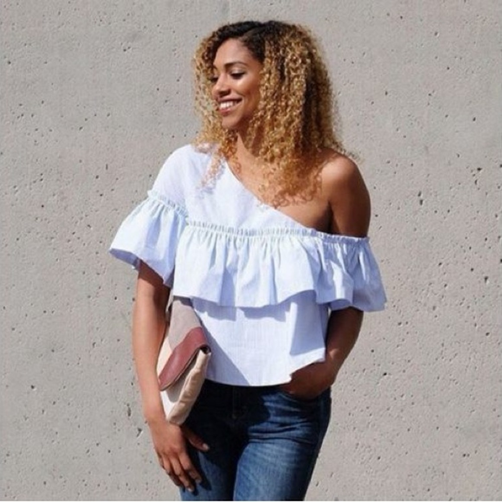 ZARA One Shoulder White Ruffle Blouse